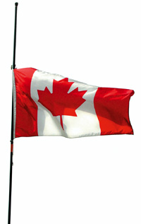 Canadian flag 
at half mast